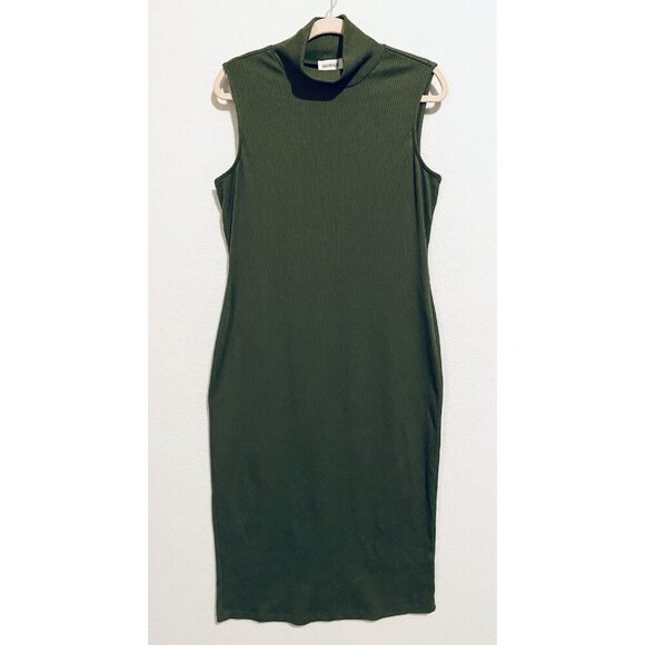 Calvin Klein Dress Womens Large Green Ribbed Maxi Sleeveless Mock Neck Boho - Picture 1 of 6
